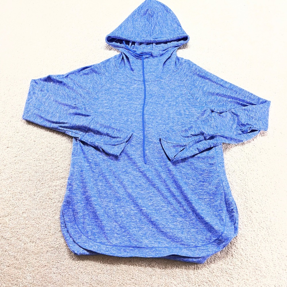 Athleta Hoodie Women Medium Blue Space Dye Thumbhole Lightweight Pullover